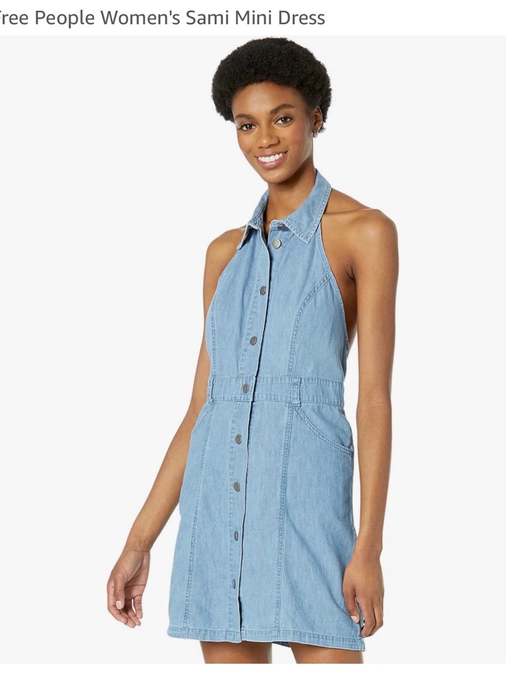 Free People Light Blue Denim Halter Mini Dress
